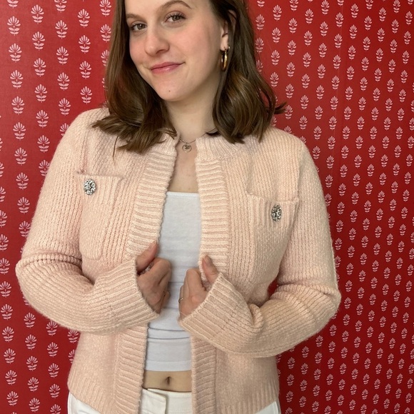 Pink Knit Cardigan with Crystal Buttons - Picture 1 of 6